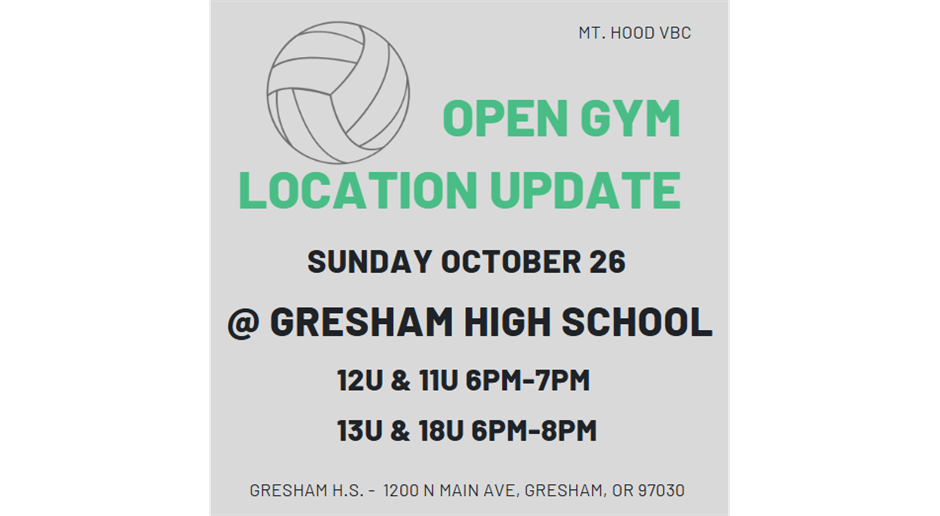 OPEN GYM LOCATION UPDATE