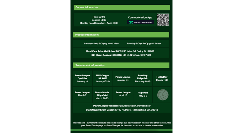 TEAM FEES & SCHEDULE